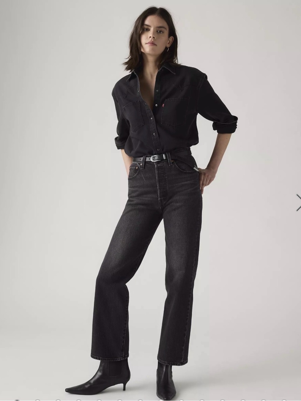 Levi’s rib cage straight ankle size 24 like new black wash denim jeans